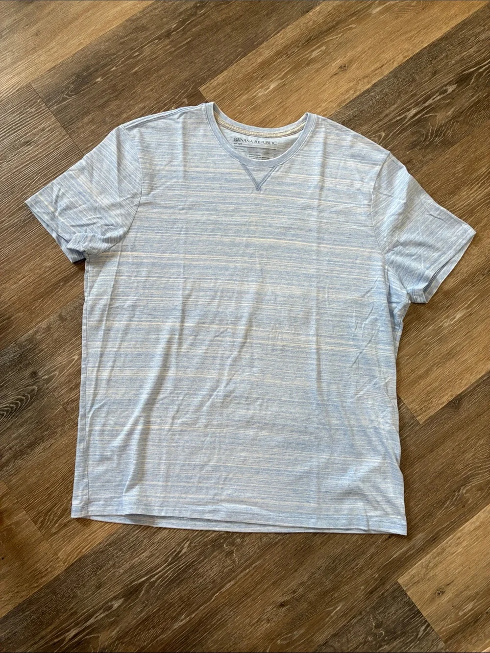 Banana Republic Men's Pale Blue & White Striped Crew Tee